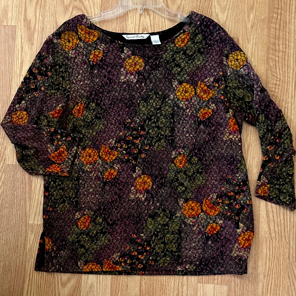 Susan Graver Multicolor Floral Long Sleeve Top